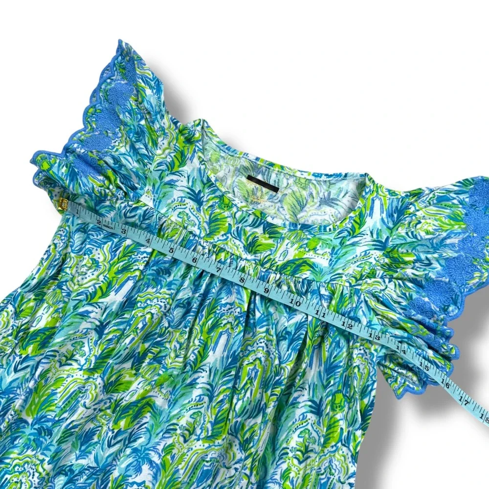 Lilly Pulitzer Girls Stassie Dress Out To‎ Play Blue Green Tropical Print Medium - Picture 9 of 10